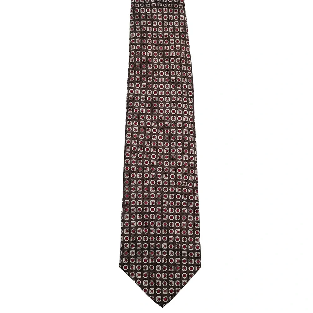 Polo Ralph Lauren Silk Men's Necktie Brown Red Geometric‎ Medallions 55